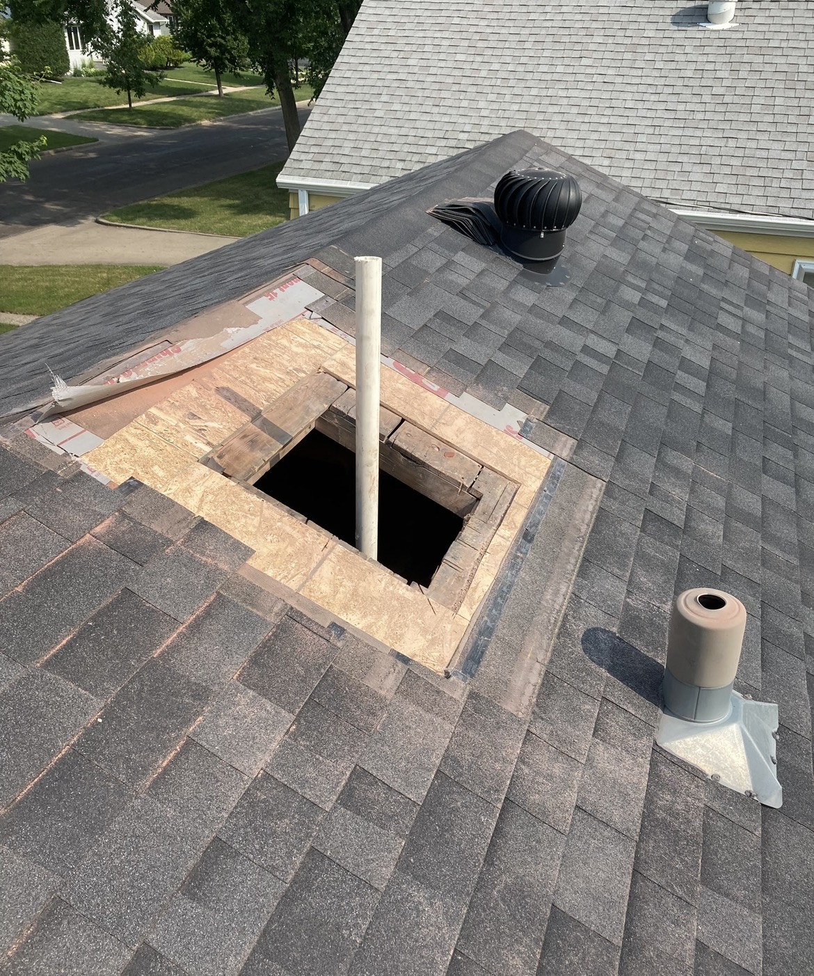 Chimney removal in progress